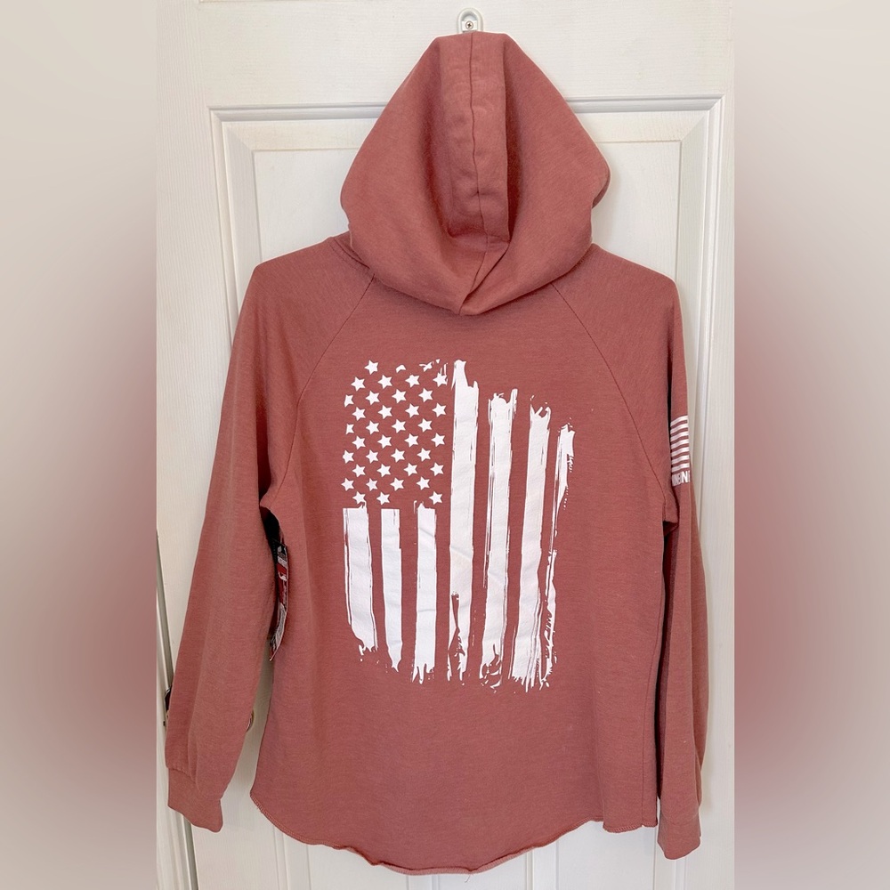 Nine Line Apparel! Patriotic Hoodie/Pink/white/Size-L